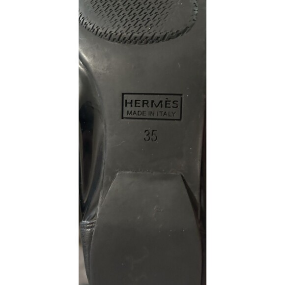 Hermes Carina Patent Leather Black Ballet Flat Luxury Slip Shoes EU 35 /US 5-5.5 - Picture 11 of 12